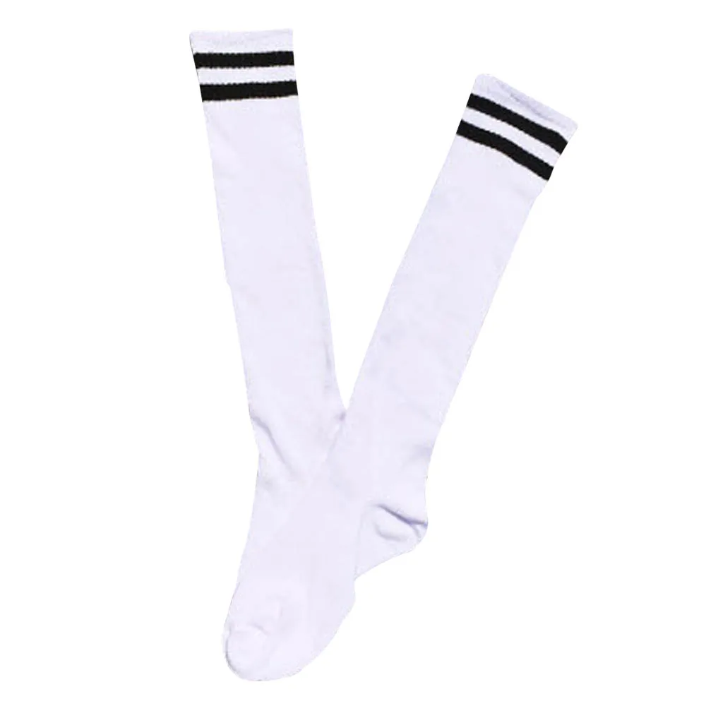 Носки женские Харадзюку, гольфы модные школьные Разноцветные носки в полоску для девочек, 2 линии, дышащие носки, женские носки L50905 - Цвет: WH