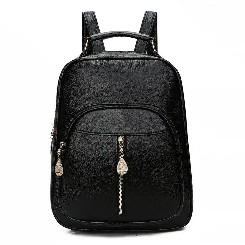 Black Для женщин из мягкой кожи роскошные рюкзаки Mochila Feminina с простым замочком, книжные сумки вместительные, для отдыха путешествия рюкзак и сумка Mochila - Цвет: Black