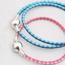 925 пробы серебряный браслет с круговой застежкой Moments двойной тканый кожаный браслет подходит для DIY очаровательные европейские ювелирные изделия