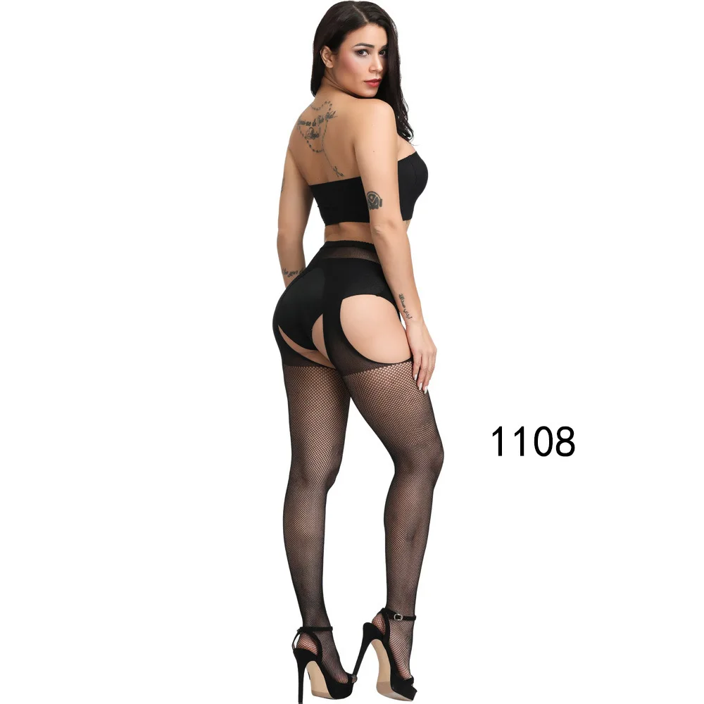 1108 New Arrival Solid Stockings Women Sexy Thigh High Fishnet Nylon Long Socks Sex Belt Standard Over Knee Socks Sexy Lingerie - Цвет: 1108