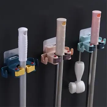 

Bathroom Wall Mounted Mop Organizer Holder Brush Storage Rack Kitchen Clip Seamless Mop Hook Clip Card Holder