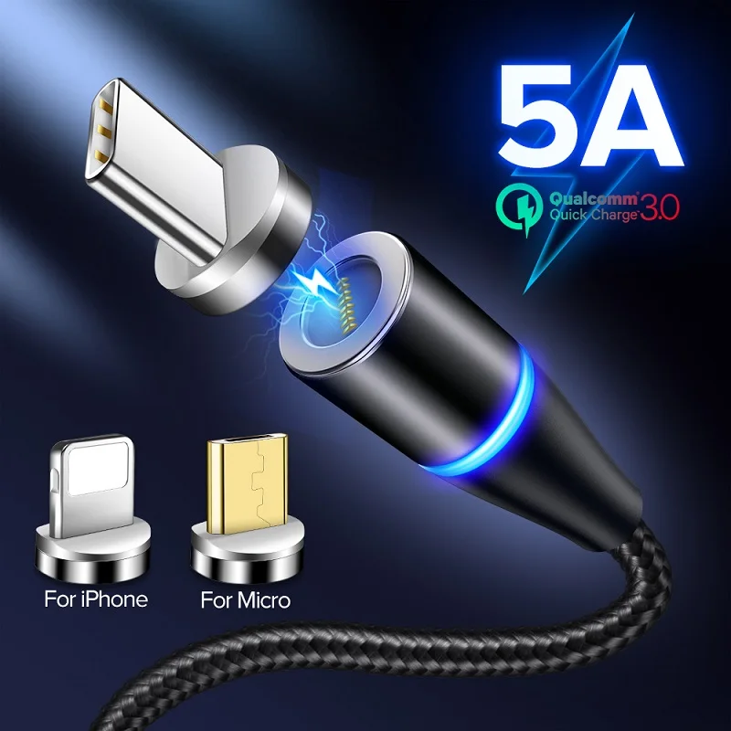 Магнитный usb-кабель 5A для быстрой зарядки, кабель USB type C, магнитный кабель Micro usb для зарядки и передачи данных для iPhone 11X7 samsung S10 S9 Xiaomi