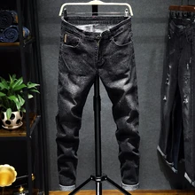 Новинка, обтягивающие дизайнерские мужские джинсы, эластичные хлопковые брюки-карандаш, Стрейчевые узкие джинсы для мужчин