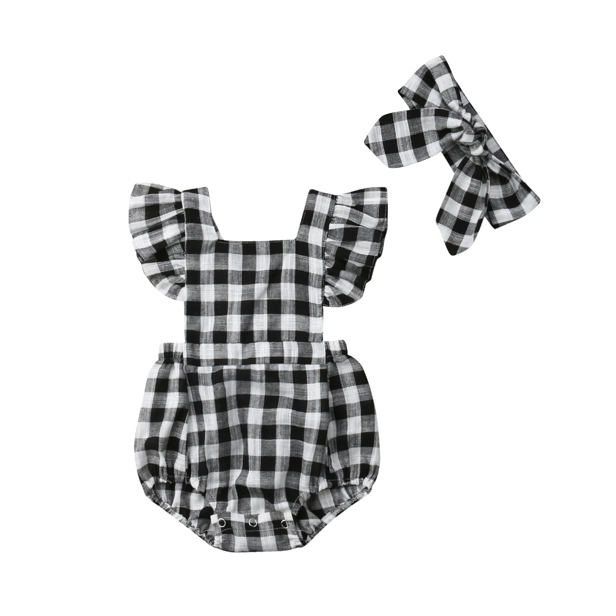 

New Arrivels Summer Baby Boy Girl Clothes Plaid Romper Newborn Infant Jumpsuit+Headband Clothes Outfits