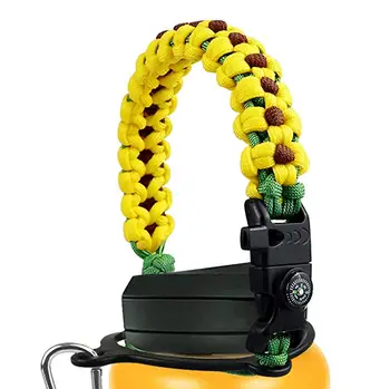

Paracord Handle Compatible with Hydro Flask Wide Mouth Water Bottle Survival Strap Cord with Safety Ring, Carabiner Compass