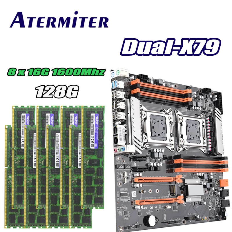 X79 двойная материнская плата 8 шт. 16G 1600Mhz 128G LGA 2011 cpu E-ATX основная плата USB3.0 SATA3 PCI-E 3,0 NVME M.2 SSD E5 процессор Майнинг
