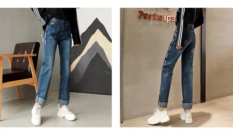 High Waist Plus Size Boyfriend Jeans for Women mom jeans cintura alta vintage Full Length Denim Jeans Pants