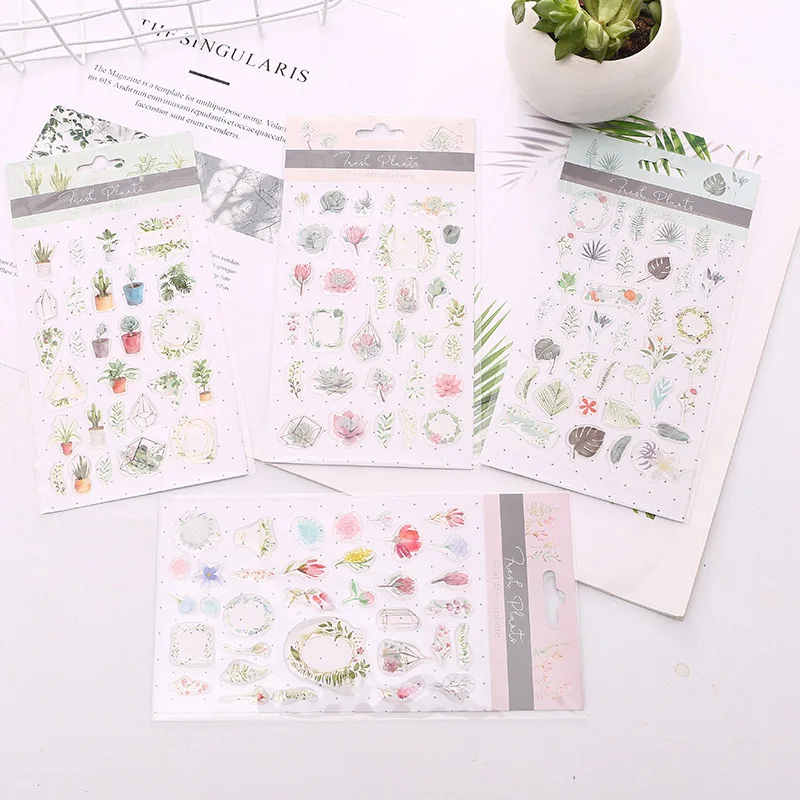

6Sheets Kawaii Stationery Stickers Epoxy Adhesive Sticker Cute Plant StickersFor Kids DIY Scrapbooking Diary Albums Supplies