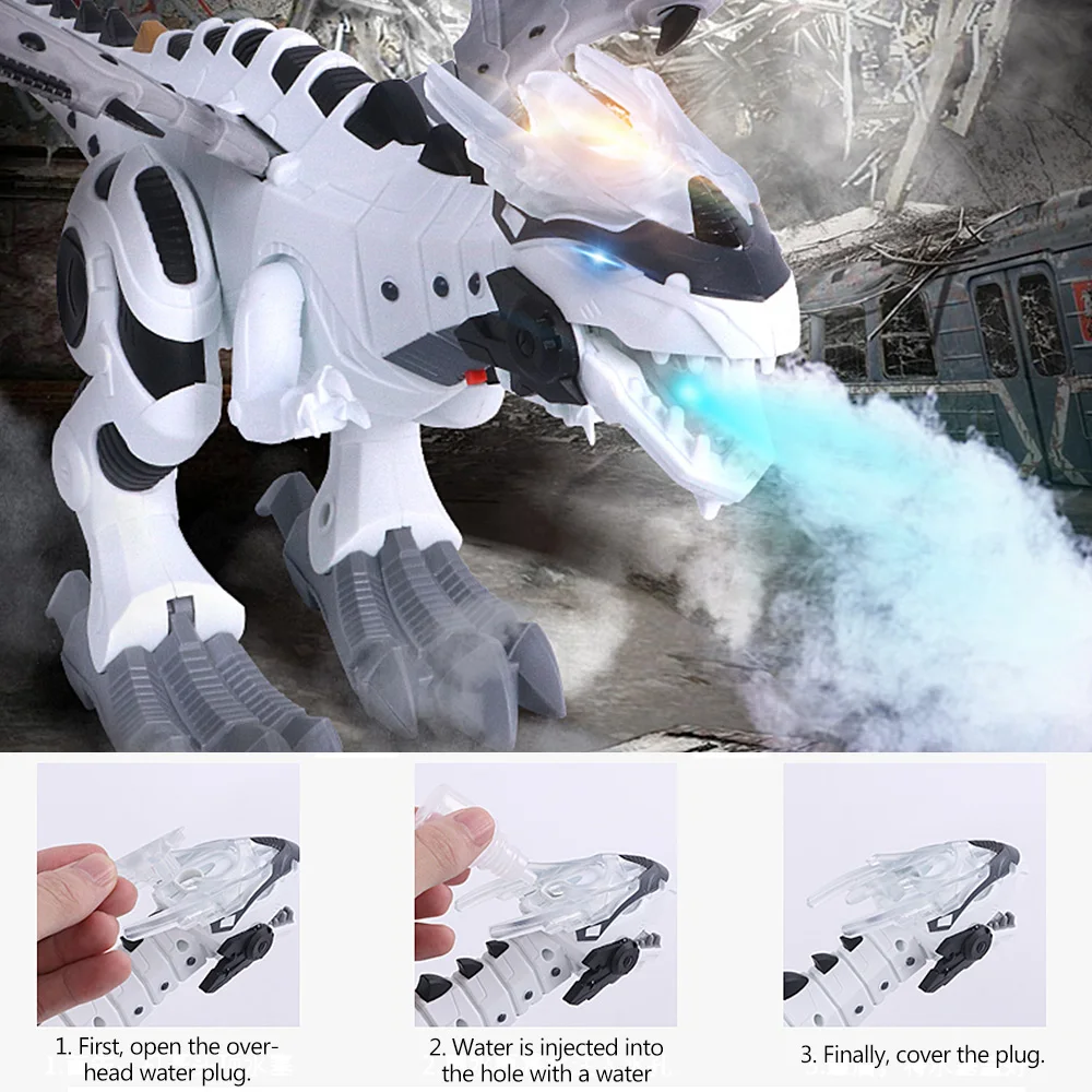 

Electric Dinosaurs Model Kit Kids Walking Spray Swing Robot Toy Animal Tyrannosaurus Model with Light Sound Toys For Kids
