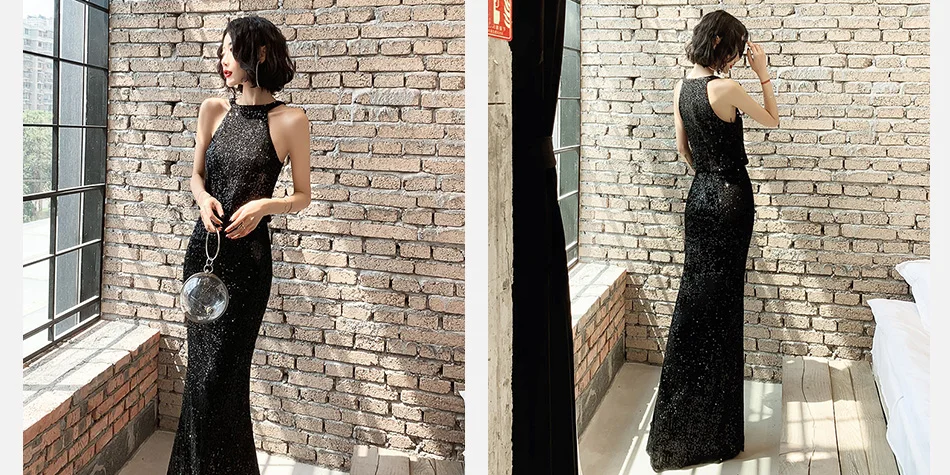 Это YiiYa вечернее платье черное элегантное Холтер без Рукавов robe De Soiree K127 размера плюс Русалка Длинные официальные платья для женщин