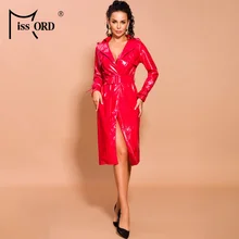 Missord осеннее и зимнее женское сексуальное латексное одноцветное макси пальто с v-образным вырезом и длинным рукавом FT19483