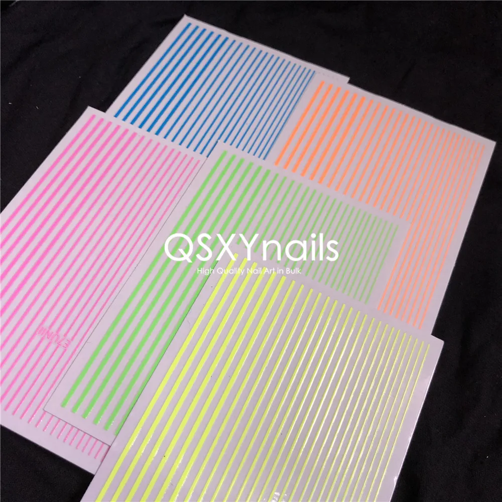 

NEW! Fluorescent Stripes 3D Nail Art Sticker Rainbow Neon Adhesive Sticker Flexible Line Decals for Nail Art Decoration