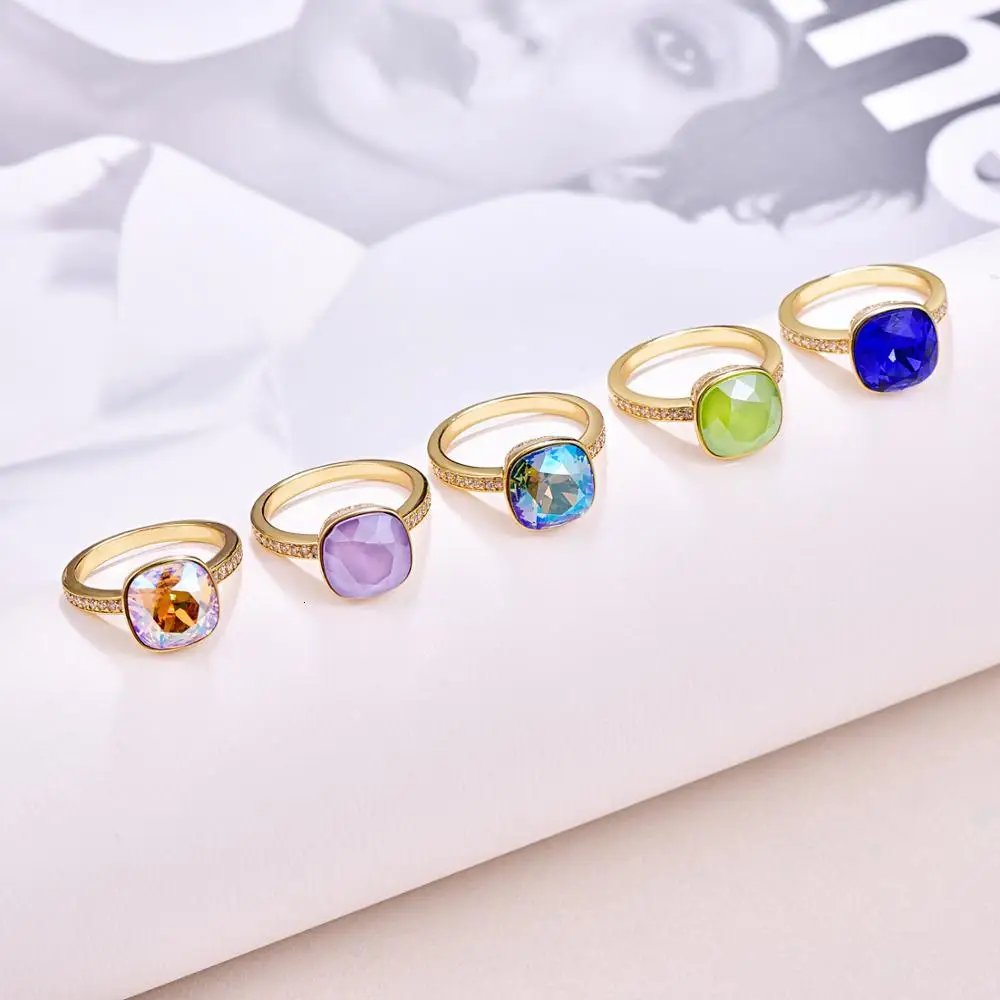 Роскошные женские Кольца С Оригинальными кристаллами SWAROVSKI, Новые Модные Элегантные кольца для свадебной вечеринки, ювелирные аксессуары, подарок для мамы и девочки
