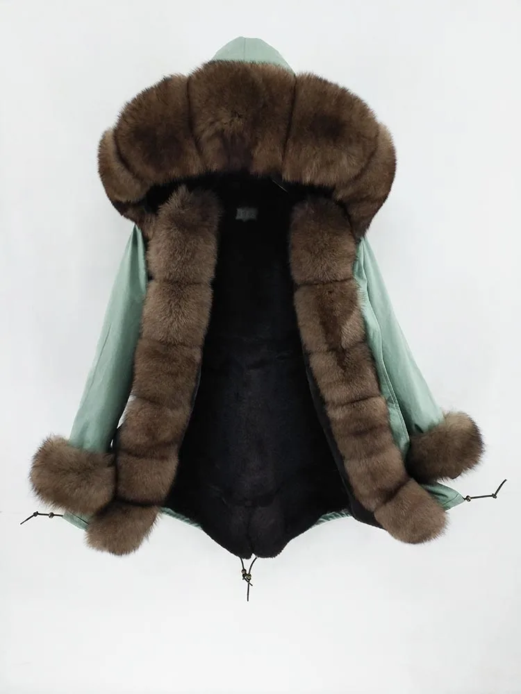Woman's clothing solid ca sual coat Winter Jacket Real Fox Fur Collar faux fur lining Thick Warm Real Fur Coat Long Parka - Цвет: 8
