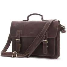 Повседневный мужской портфель из натуральной кожи, большой емкости, мужской портфель из коровьей кожи для ноутбука, сумки с застежками, одноцветная мужская сумка на плечо