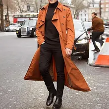 Повседневная ветровка, Мужской однобортный Тренч, повседневное пальто с отворотом, длинный рукав, дикая пуговица, дизайнерское пальто, Тренч, куртка