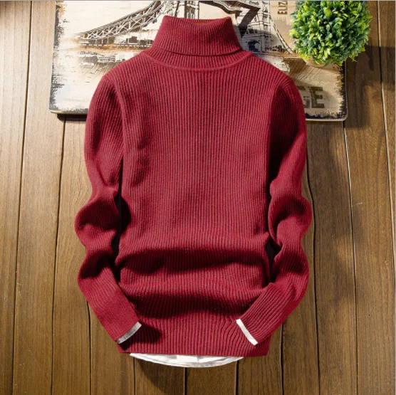 wine red Fdfklak, корейский стиль, мужская водолазка, тонкая, тянется, Homme,, теплая нижняя рубашка, 5 цветов, свитера, Повседневный, Тонкий Топ, пуловер, вязаная одежда - Цвет: wine red