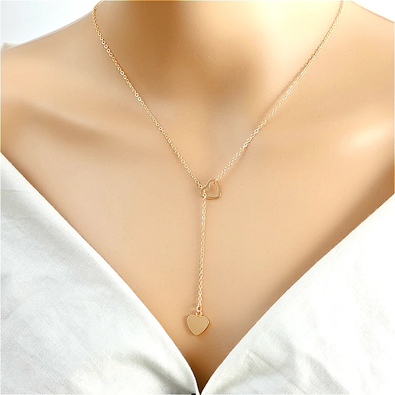

2020 Popular Smart Double Heart Necklace Chain For Women Classic Simple Pendant Necklace Gift Female Choker Necklace Accessories
