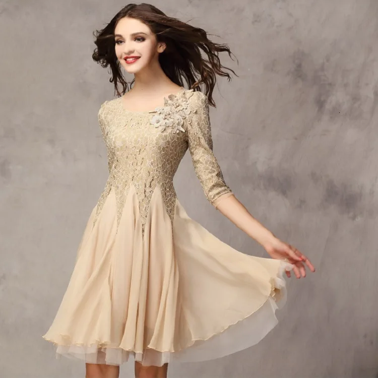 

BacklakeGirls Scoop Neck Half Sleeves A Line Chiffon Cocktail Dresses Robe De Cocktail En Dentelle