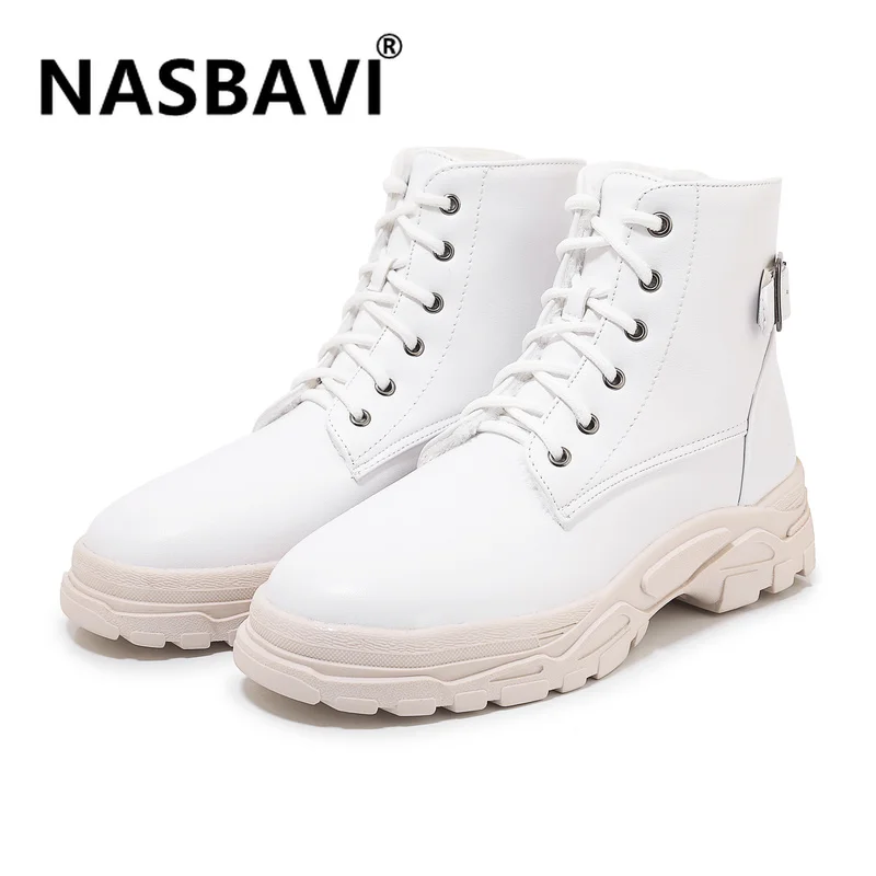 

New Women Boots Lace up Solid color Casual Ankle Boots Round Toe Metal belt buckle Women Shoes Winter British Style warm Boots