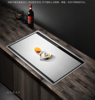 

Asras 8249X/8249G High-quality Handmade Kitchen Sink Stainless Steel Hidden Sink With Intelligent Flip Cover And Lifting Faucet