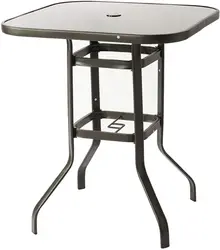 Sunmthink – Table de Bar d'extérieur, Table de bistrot, dessus en verre, tous temps, cadre métallique, meubles carrés trempés, noir 