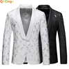 White Men's Rose Pattern Suit Jacket, Wedding Party Dress Coat, High Quality Men Slim Blazers Masculino Big Size M-6XL 1