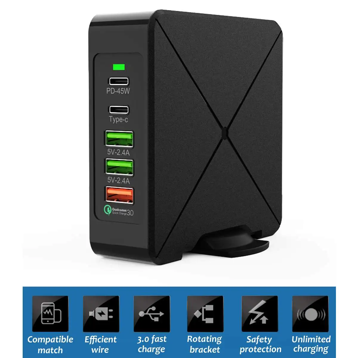 USB 3,0 Быстрая зарядка 75 Вт 5-Порты и разъёмы USB Wall Зарядное устройство Беспроводной Зарядное устройство для путешествий на мобильный телефон Зарядное устройство для iphone XR для samsung S10