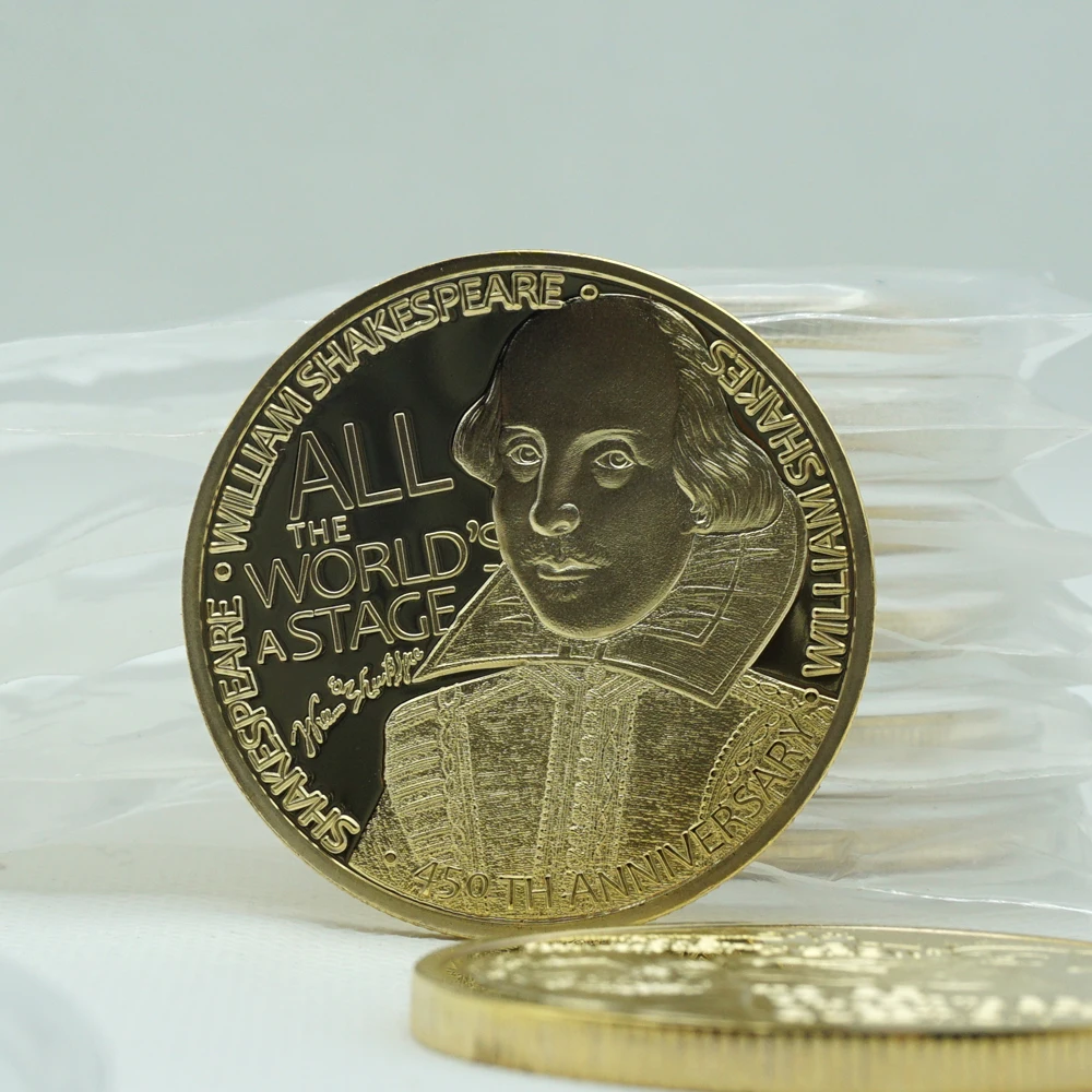 one sample The Famous United Kingdom Writer William Shakespeare Commemorative Coins Gold Clad Coin Free Shipping