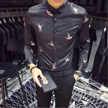 

Print Designer Casual Shirt Men Baroque Social Club 2019 Long Sleeve Slim Fit shirts balck Party Club Shirt Camisa Masculina