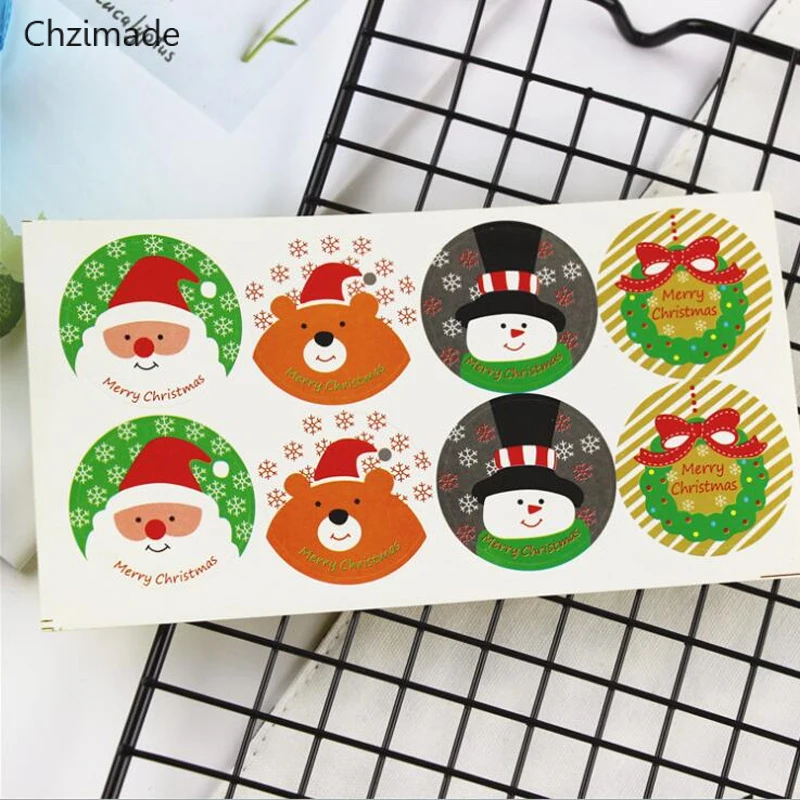 Lychee Life 80pcs Merry Christmas Round Package Seal Sticker Christmas Santa Claus Bear Flower Label Self Adhesive Sticker