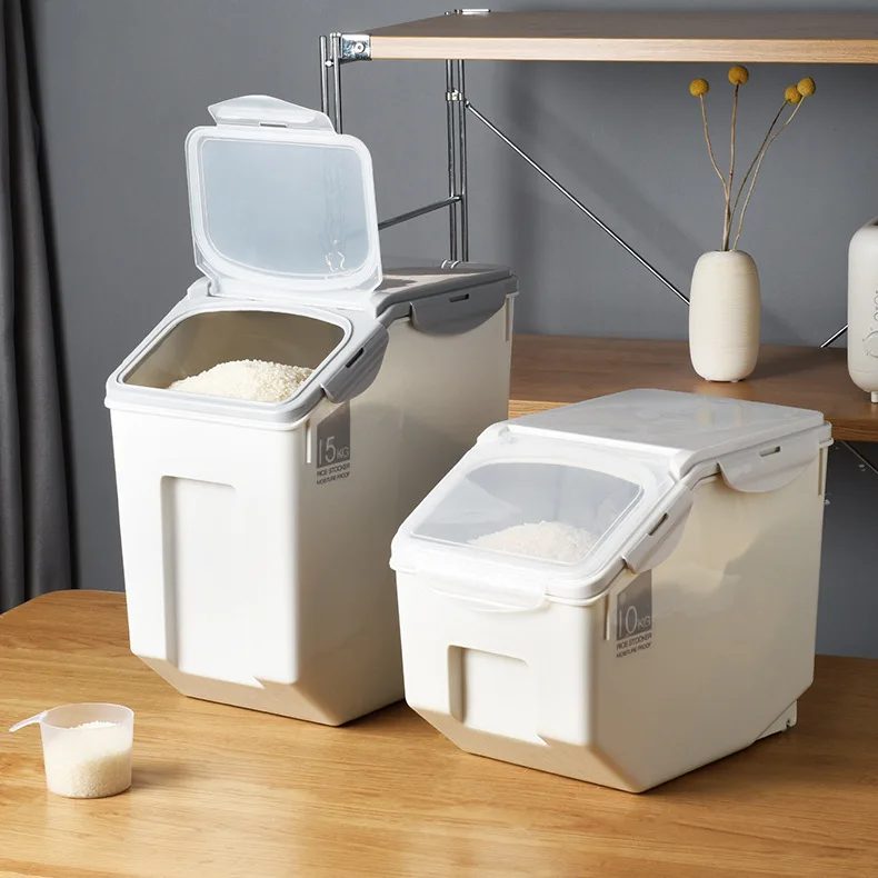

-Rice Bucket Sealed 30 Jin of Rice Flour Pest Control Moisture-Proof Rice Jar Household 50 Storage Tank 20 Storage Box Rice Stor