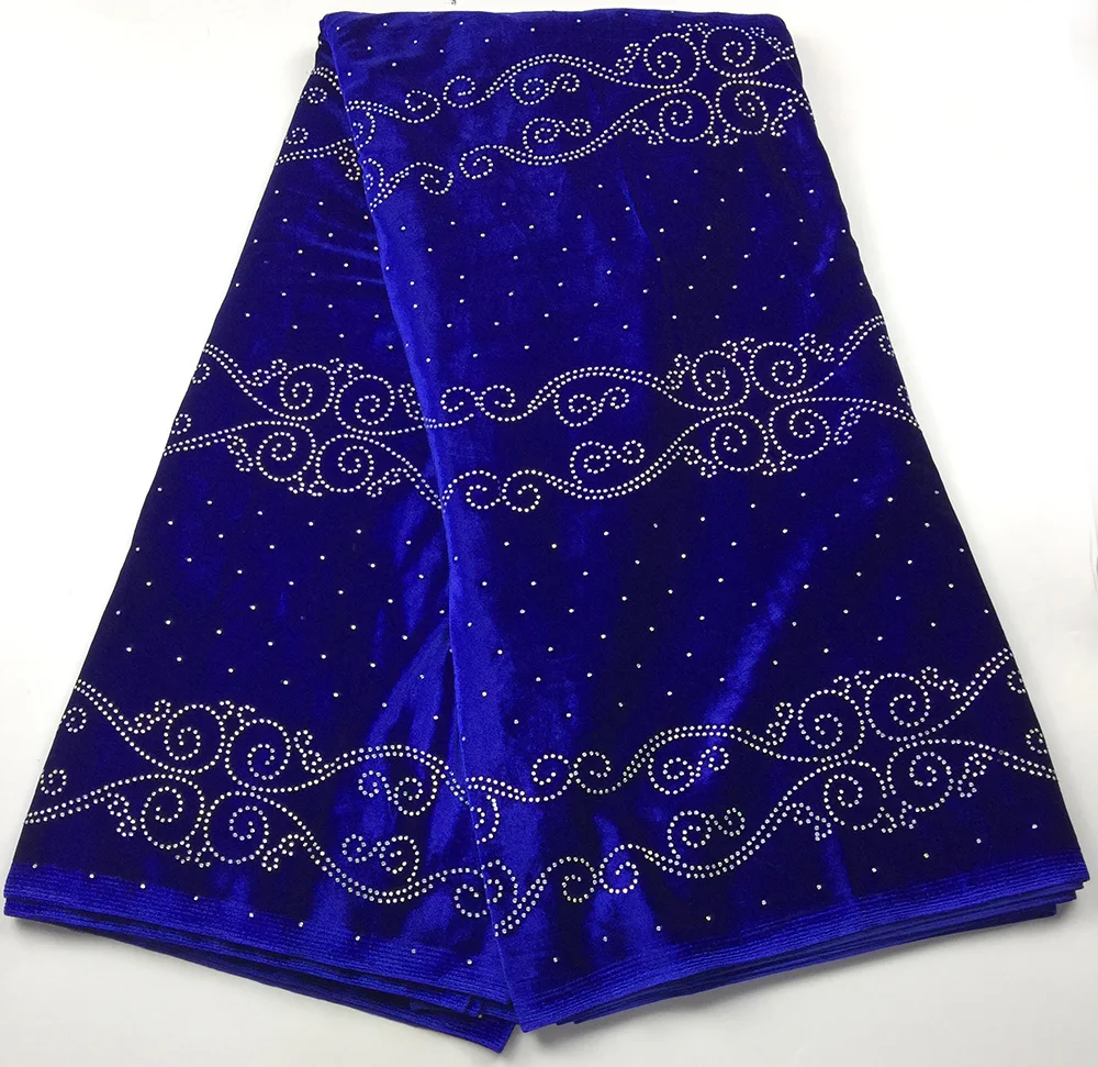 

Beautiful Royal blue Velvet Lace Fabrics With Polychromatic stone High Quality African Velvet lace Nigerian Lace Fabric