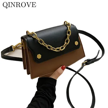 

Square Chains Shoulder Diagonal Bag Flap Handle Crossbody Bags Messenger Small Casual Ladies Women's Two-tone Pu Leather Fashion