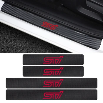 

4PCS Car-Styling STI Emblems Carbon Fiber Car Door Sill Protector Waterproof Sticker For SUBARU LEGACY Forester Outback Impreza
