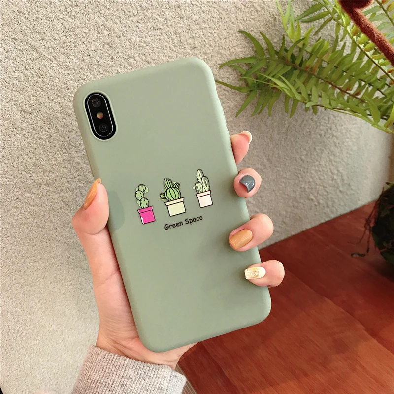Ottwn мультфильм чехол для телефона в форме кактуса для iPhone 11 Pro Max XS Max XR X 6 6s 7 8 Plus 5 5S SE зеленые растения цветок Мягкий ТПУ задняя крышка