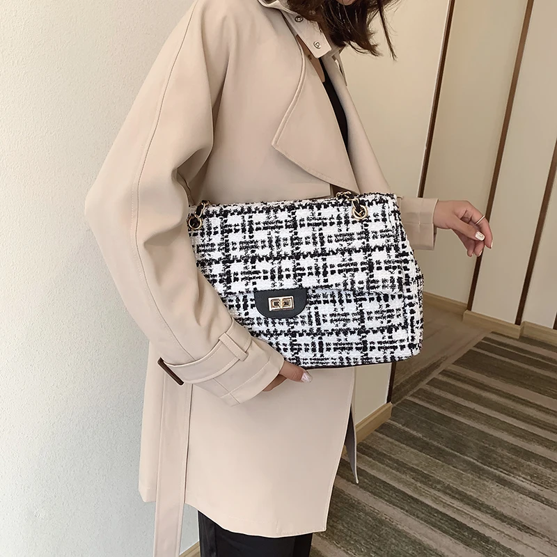 High Quality Large Capacity Women Wool Handbags Shoulder Bags Designer Ladies Chain Crossbody Bag Casual Female Messenger Bags