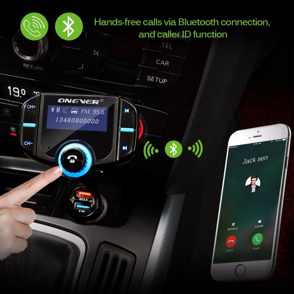1,6" BT70 fm-передатчик QC3.0 2.4A быстрое зарядное устройство Bluetooth MP3-плеер автомобильный комплект Поддержка громкой связи TF карта fm-модулятор