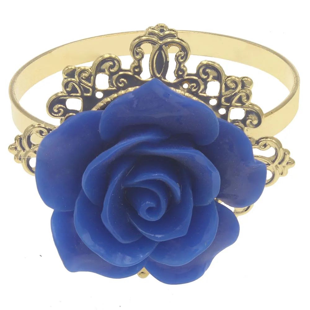 Blue Gold ring Блум салфетка с цветами держатель с полимерными камнями Золотое кольцо Металлическое для салфетки Servilletero Свадебная вечеринка в отеле стол Ужин украшение - Цвет: Blue Gold ring