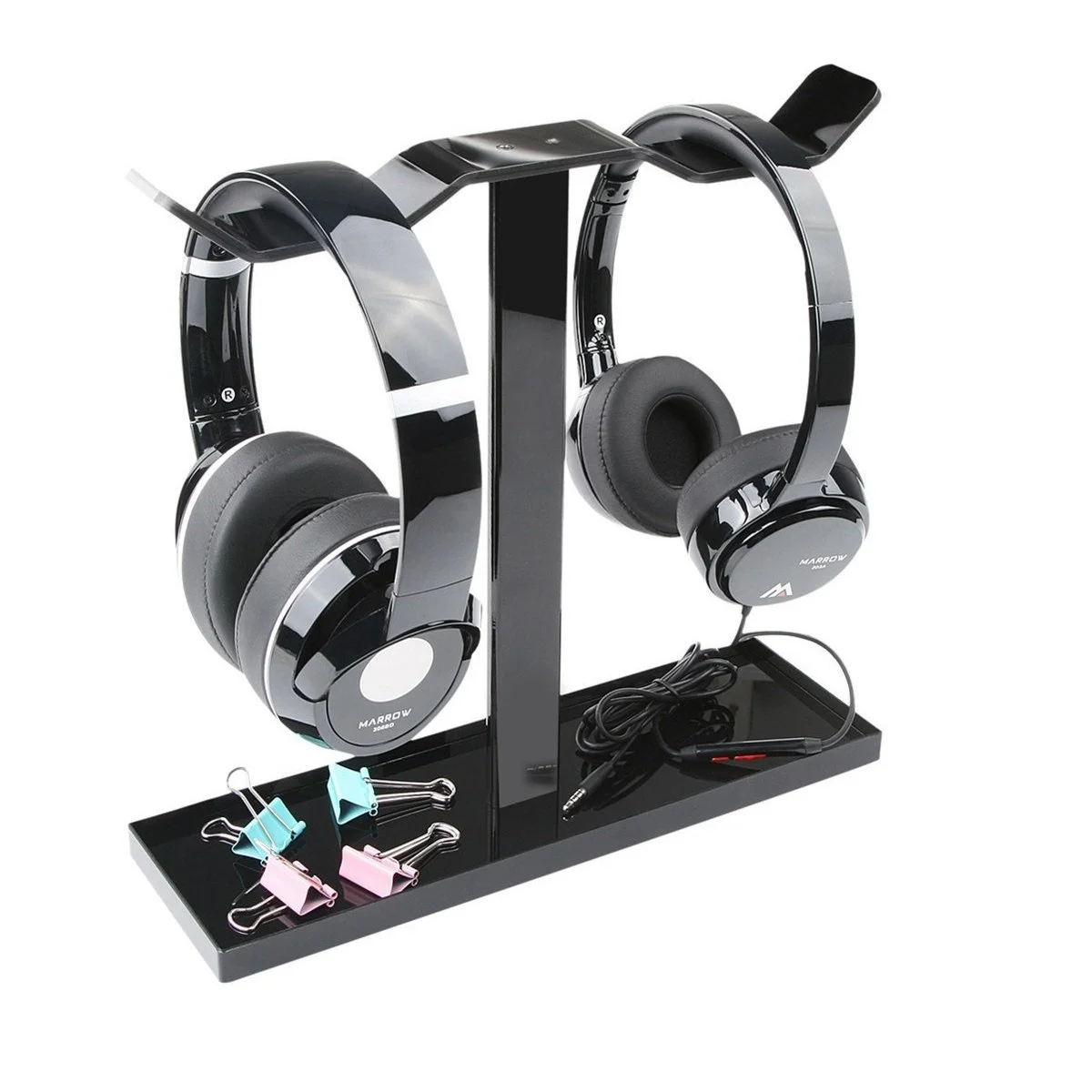 Extra Thick Acrylic Dual Balance Gaming Headphone Headset Desktop Stand Holder Mount Hanger