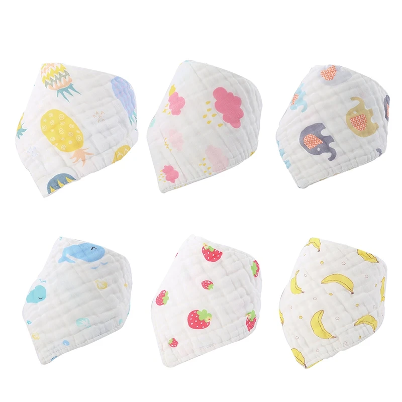 

6Colors Baby Cute Cotton Bib 1Y-2Y Burp Cloth Drooling Teething Waterproof Bibs Cartoon Pattern Towels Baby Smock