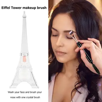 

2 in 1 Acrylic Tower Shaped Makeup Brushes Durable Aluminum Tube Nylon Wool Facial Washing Brush Cosmetic Accessory