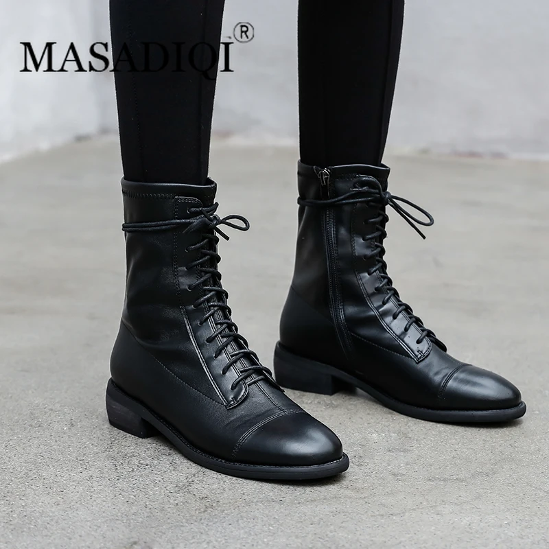 

MASADIQI Fashion Women's Boots British Style Martin Boots Ankle Boots Ladies Booties Handmade Shoes Woman Short Boots 2019