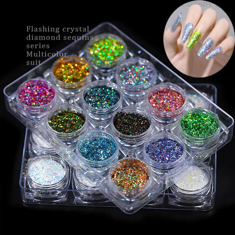 

12color /set 3g Holographic Glitter Powder Set for Lip Gloss, Ultra Fine Holographic Glitter Powder Nail Laser Rainbow Glitter