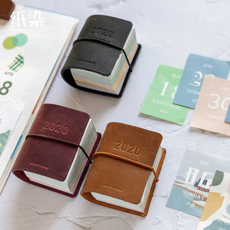 

Calendar 2020 Vintage Retro Leather Cover 365 Day 2020 Calendar Color Printing Mini Calendar School Office Supplies Planner