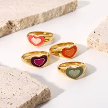 

316L Stainless Steel Unadjustable Rings 18K Real Gold Plated Multicolor Heart Rings for Women Fine Jewelry Gifts 1 PC