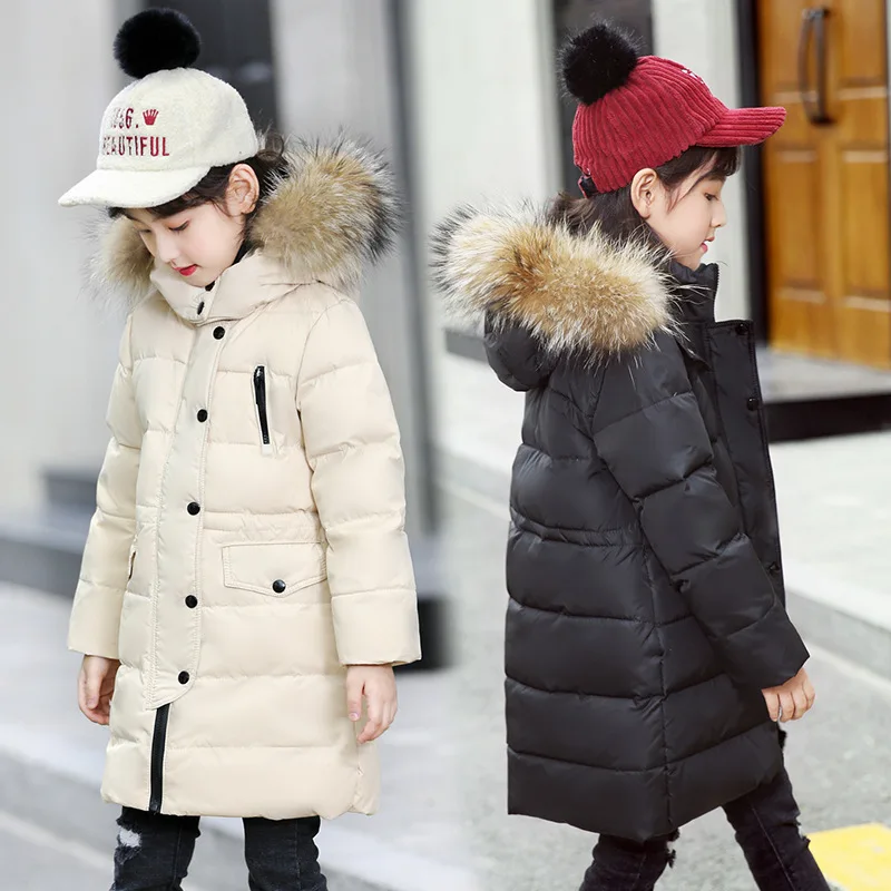 

Fashion Winter Thicken White Duck Down Long Child Coat Fur Collar Warm Baby Girl Boy Down Jacket Children Outerwear For 85-155cm