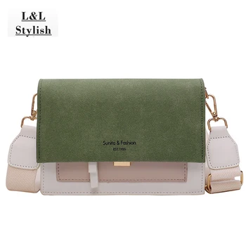 

L&L Stylish Scrub Leather Contrast Color Crossbody Bags For Women 2020 Chain Simple Shoulder Bag Ladies Purses and Handbags