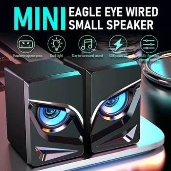 

USB Wired 2.0 Computer Speakers Subwoofer 2 Pieces LED Owl Horns for Laptop Desktop Phone Audio Speaker Multimedia Loudspeaker