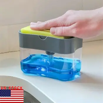 

Mutifunction Soap Pump Dispenser + Sponge Holder Practical Dish Soap And Sponge Convenient Kitchen Clean Useful Tools